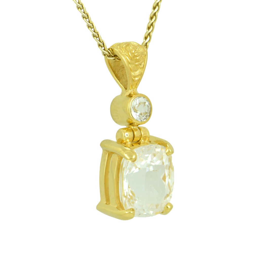 Phenakite Pendant, Rectangle Cut, set in Sterling Silver plated in Yellow Gold