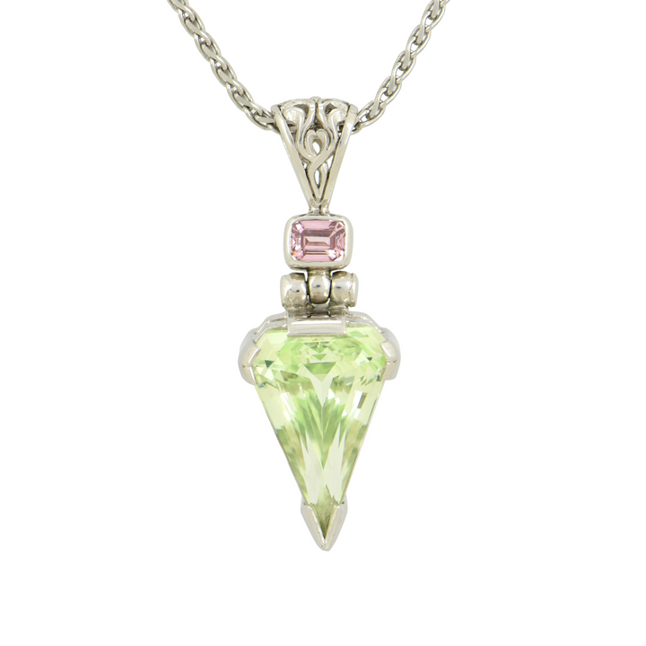 Mint Green Spinel Pendant, Superman Cut, set in Sterling Silver plated in White Rhodium