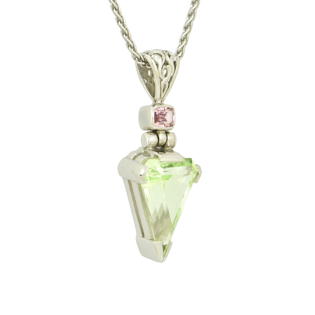 Mint Green Spinel Pendant, Superman Cut, set in Sterling Silver plated in White Rhodium