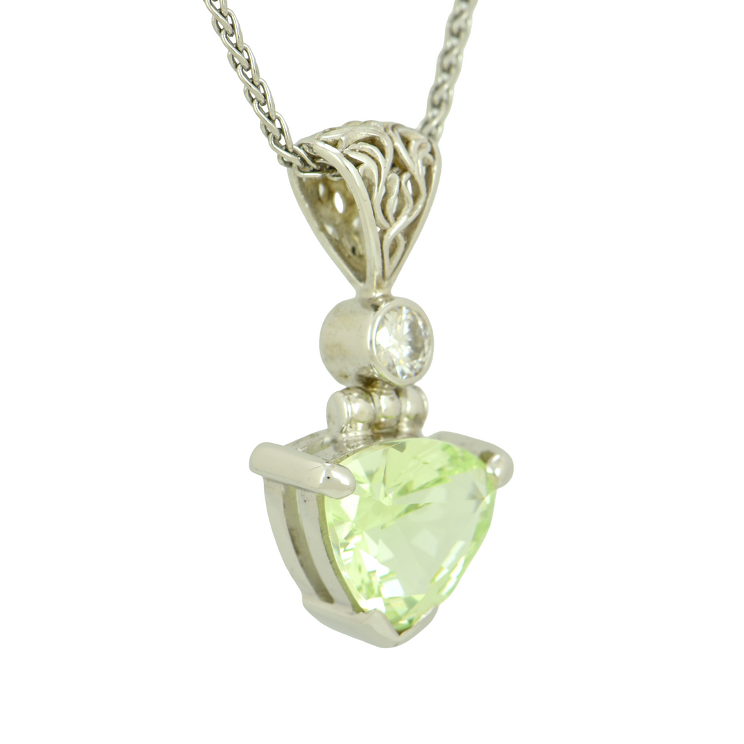 Mint Green Spinel Pendant, Trillion Cut, set in Sterling Silver plated in White Rhodium