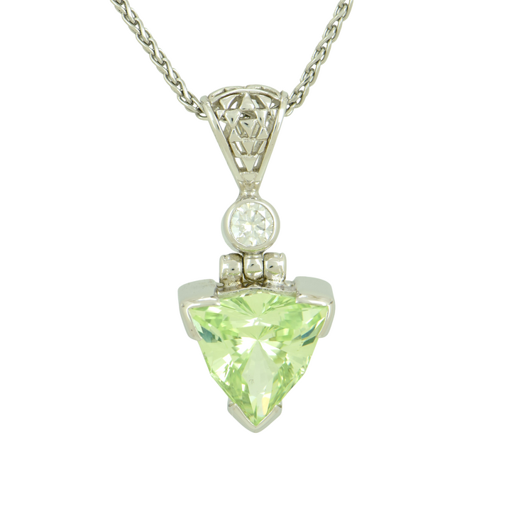Mint Green Spinel Pendant, Galactic Cut, set in Sterling Silver plated in White Rhodium