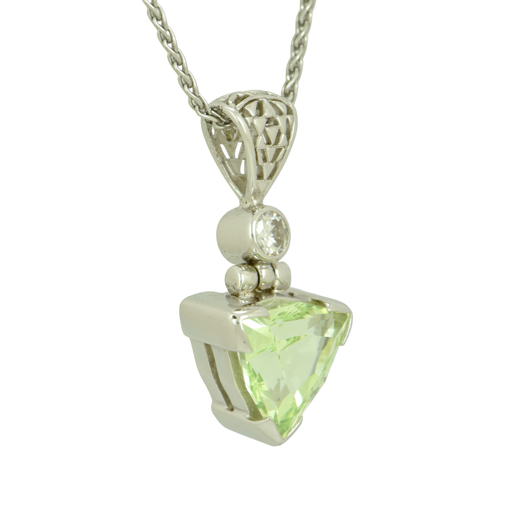 Mint Green Spinel Pendant, Galactic Cut, set in Sterling Silver plated in White Rhodium