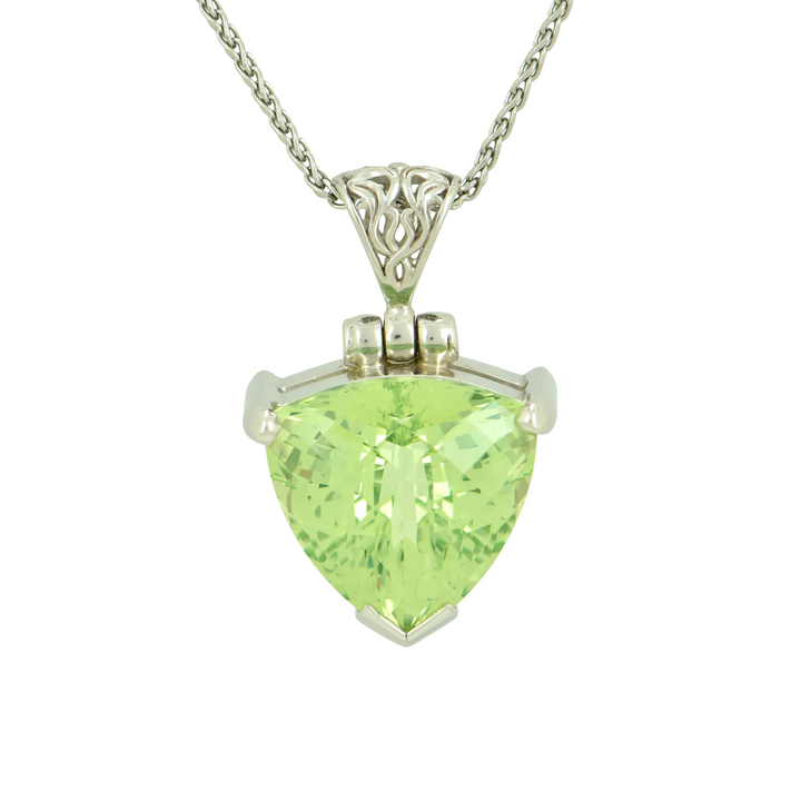 Trillion Shape Mint Green Spinel Pendant, Trillion Cut, set in Sterling Silver plated in White Rhodium