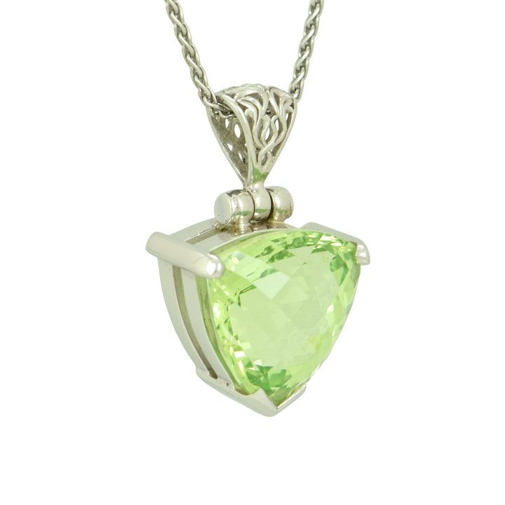 Trillion Shape Mint Green Spinel Pendant, Trillion Cut, set in Sterling Silver plated in White Rhodium