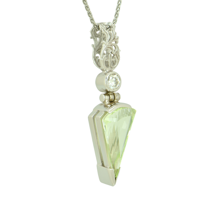 Mint Green Spinel Pendant, Fan Cut, set in Sterling Silver plated in White Rhodium