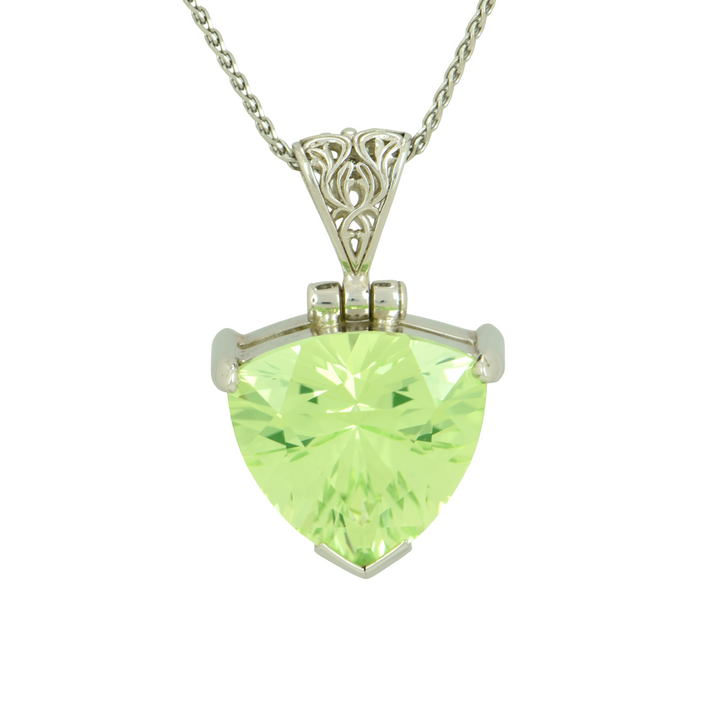 Mint Green Spinel Pendant, Trillion Cut, set in Sterling Silver plated in White Rhodium