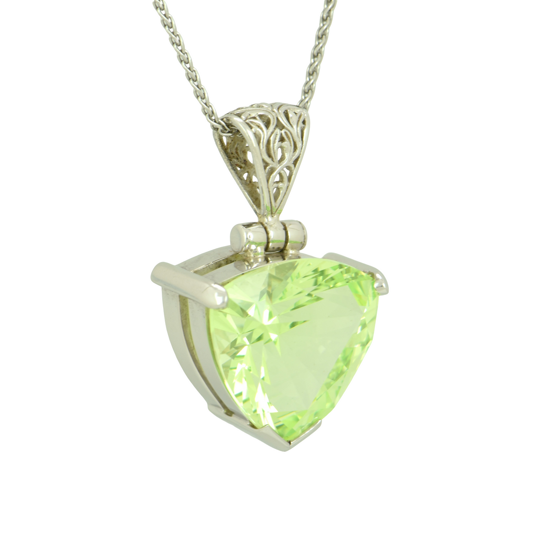 Mint Green Spinel Pendant, Trillion Cut, set in Sterling Silver plated in White Rhodium