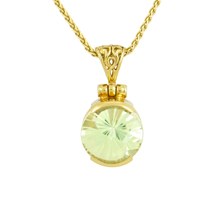 Mint Green Spinel Pendant, Round Yin Yang Cut, set in Sterling Silver plated in Yellow Gold