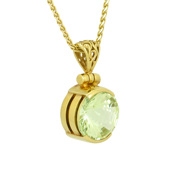 Mint Green Spinel Pendant, Round Yin Yang Cut, set in Sterling Silver plated in Yellow Gold