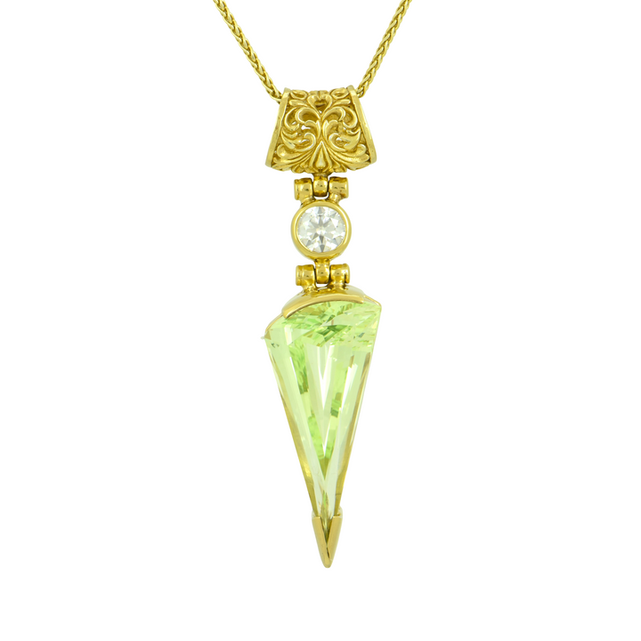 Mint Green Spinel Pendant, Fan Cut, set in Sterling Silver plated in Yellow Gold