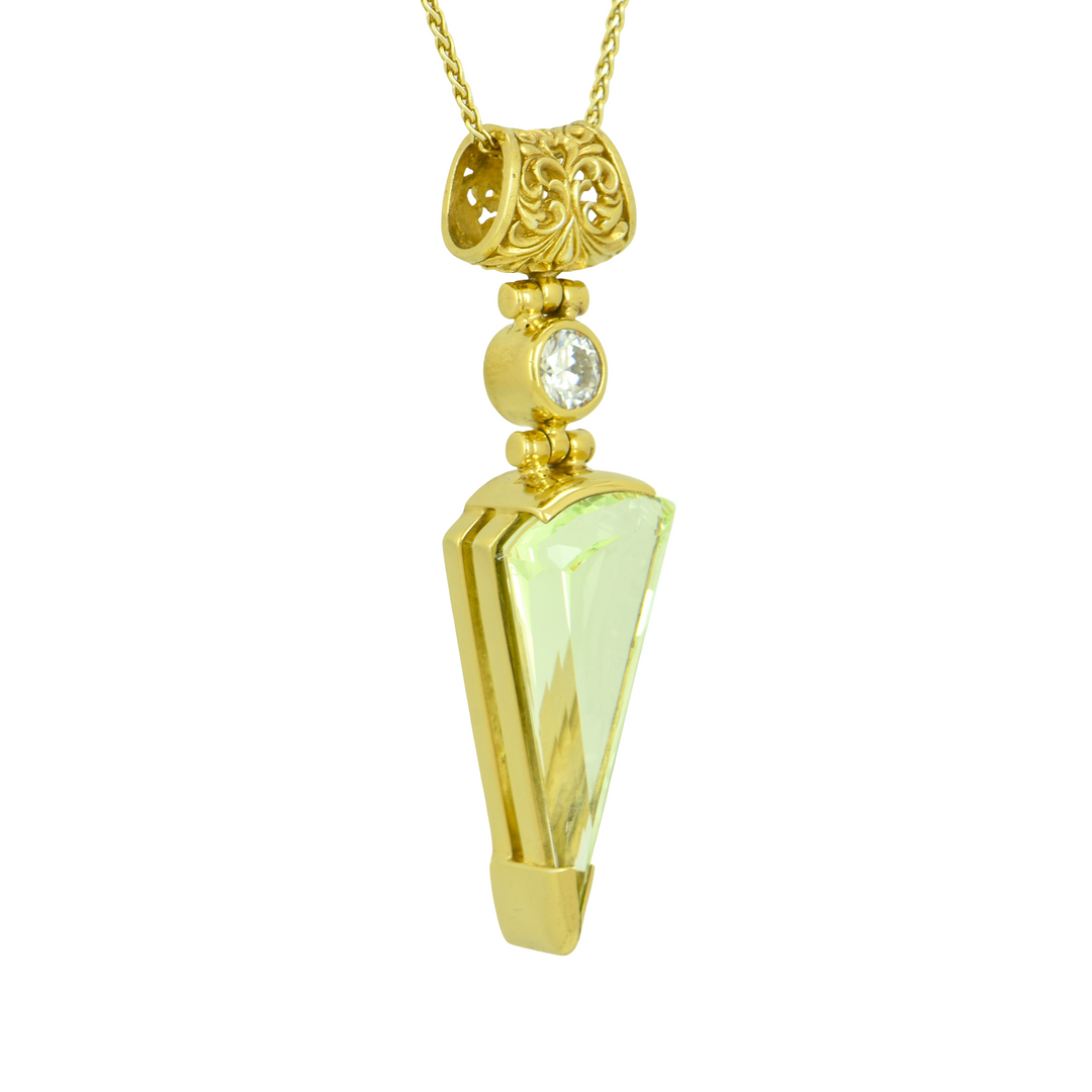 Mint Green Spinel Pendant, Fan Cut, set in Sterling Silver plated in Yellow Gold