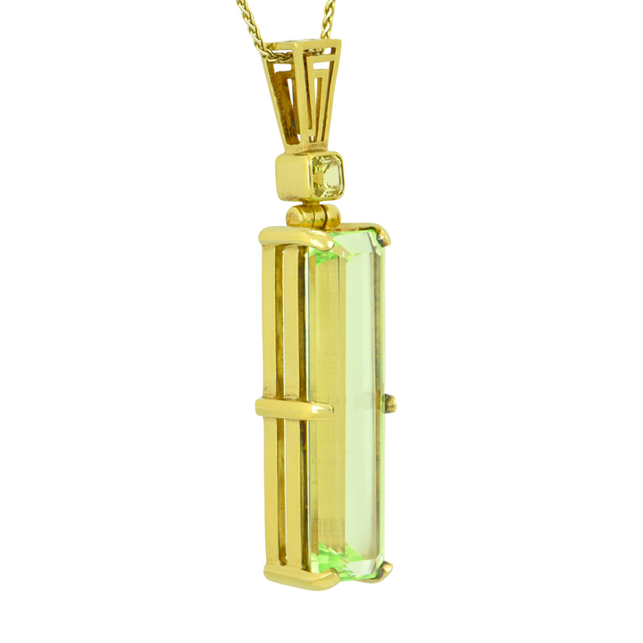 Mint Green Spinel Pendant, Rectangle Cut, set in Sterling Silver plated in Yellow Gold