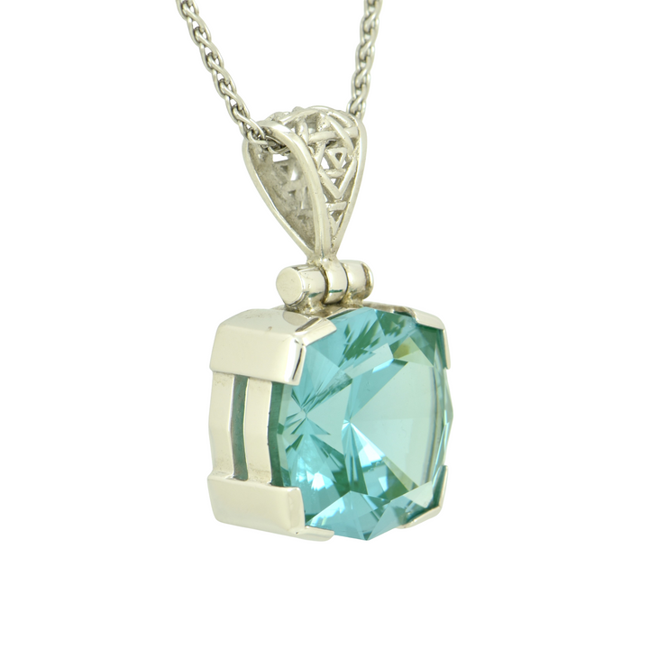 Paraiba Effect Spinel Pendant, Square Cut, set in Sterling Silver plated in White Rhodium