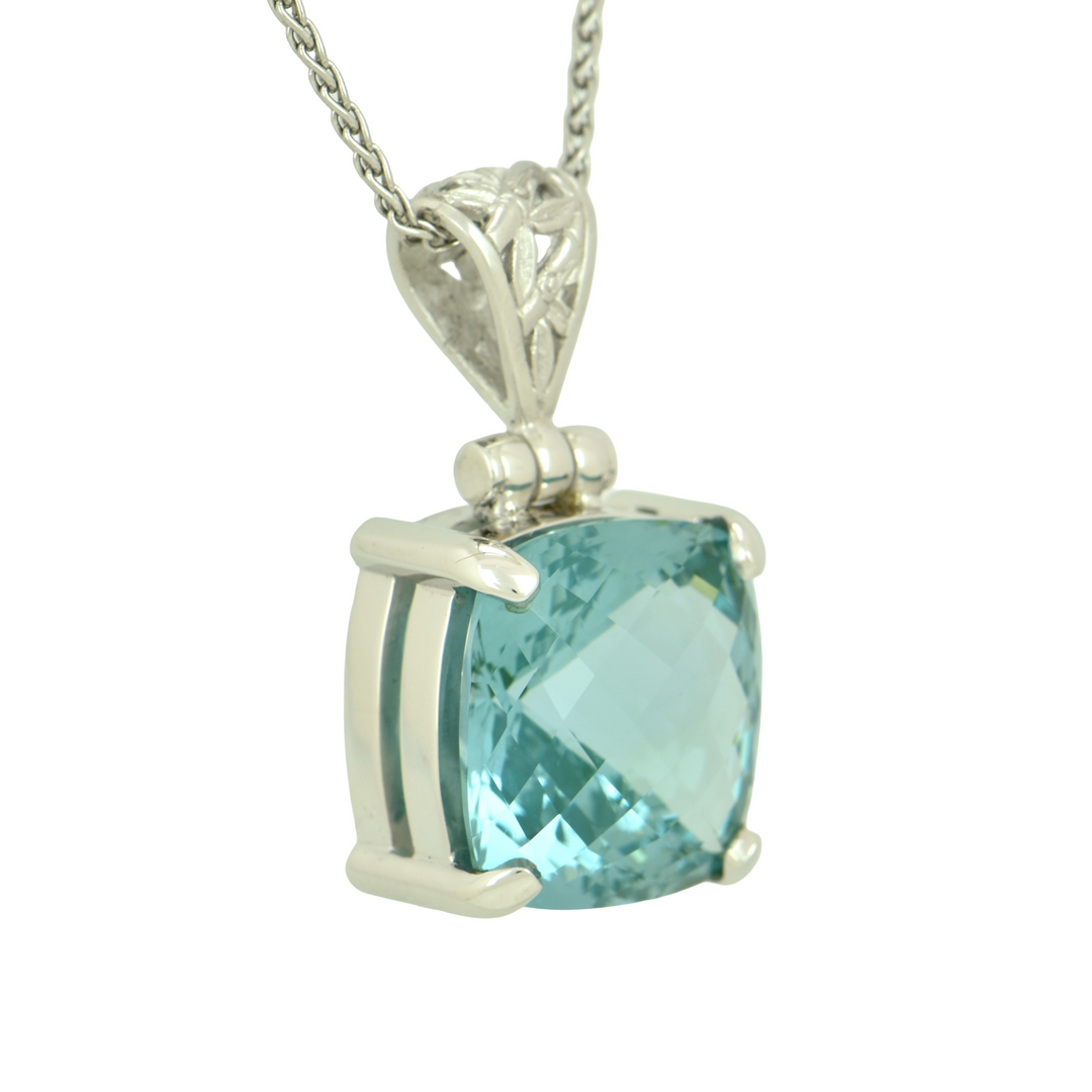 Paraiba Effect Spinel Pendant, Cushion Cut, set in Sterling Silver plated in White Rhodium