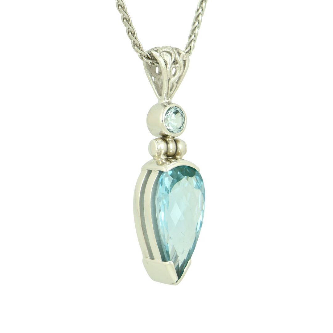 Paraiba Effect Spinel Pendant, Pear Cut, set in Sterling Silver plated in White Rhodium