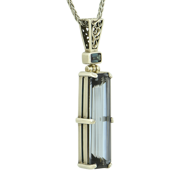 Moonlight Mystic Quartz Pendant, Rectangle Cut, set in Sterling Silver plated in White Rhodium