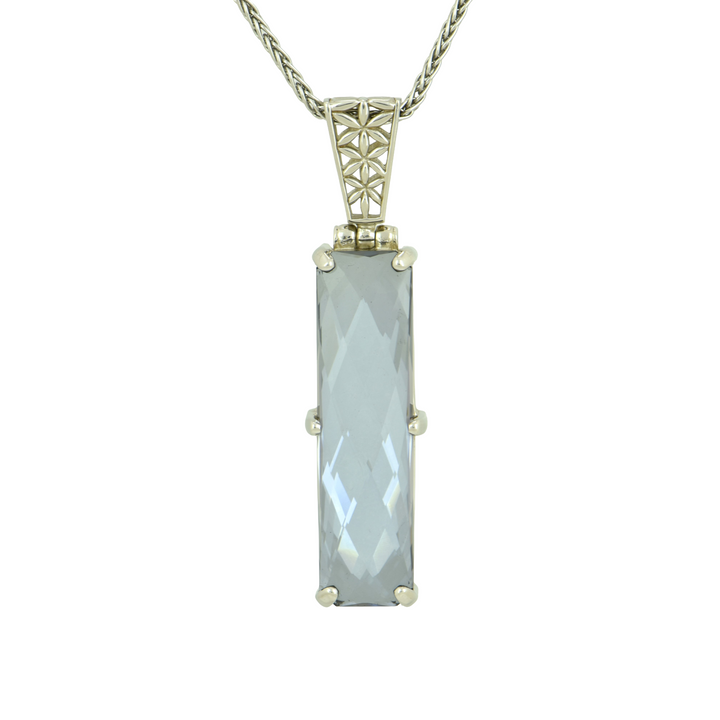 Moonlight Mystic Quartz Pendant, Rectangle Cut, set in Sterling Silver plated in White Rhodium