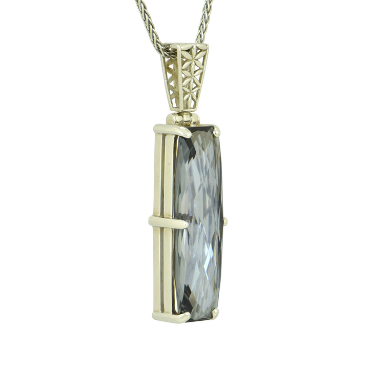 Moonlight Mystic Quartz Pendant, Rectangle Cut, set in Sterling Silver plated in White Rhodium