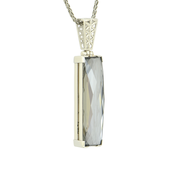 Moonlight Mystic Quartz Pendant, Rectangle Cut, set in Sterling Silver plated in White Rhodium