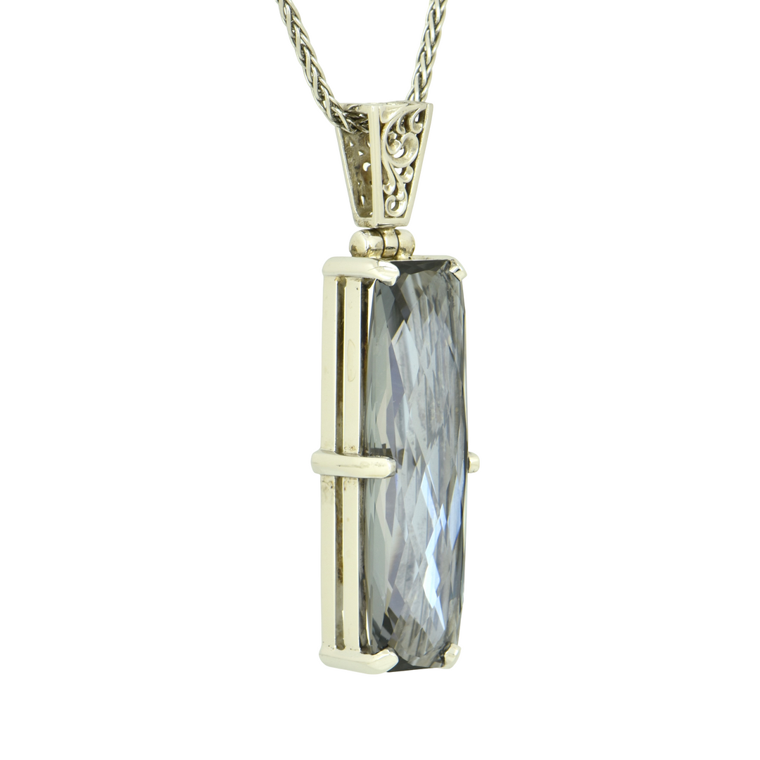 Moonlight Mystic Quartz Pendant, Rectangle Cut, set in Sterling Silver plated in White Rhodium