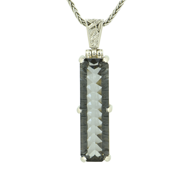 Moonlight Mystic Quartz Pendant, Rectangle Cut, set in Sterling Silver plated in White Rhodium