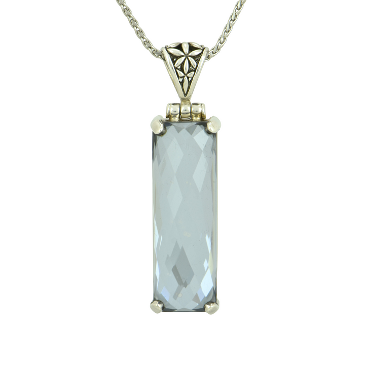 Moonlight Mystic Quartz Pendant, Rectangle Cut, set in Sterling Silver plated in White Rhodium