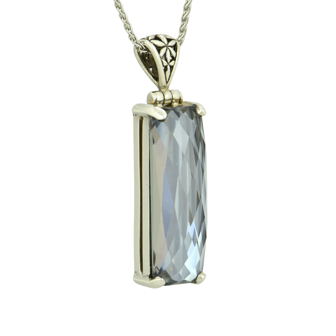 Moonlight Mystic Quartz Pendant, Rectangle Cut, set in Sterling Silver plated in White Rhodium
