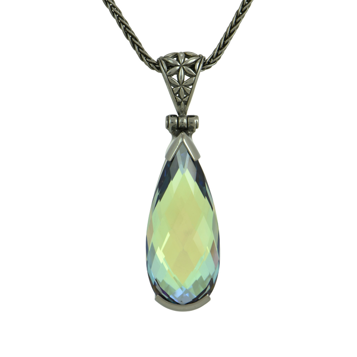 Moonlight Mystic Quartz Pendant, Pear Cut, set in Sterling Silver plated in Black Rhodium