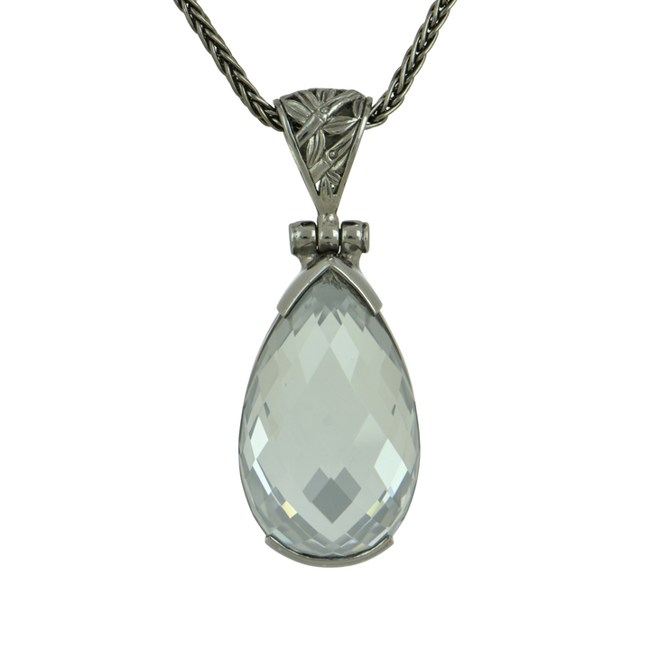 Moonlight Mystic Quartz Pendant, Pear Cut, set in Sterling Silver plated in Black Rhodium