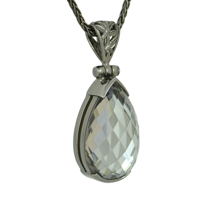 Moonlight Mystic Quartz Pendant, Pear Cut, set in Sterling Silver plated in Black Rhodium