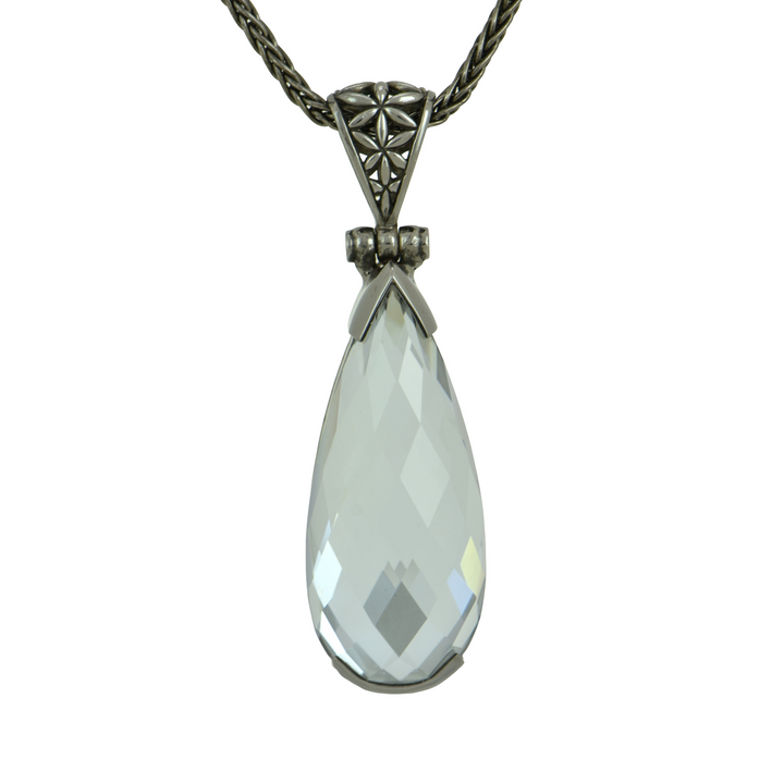 Moonlight Mystic Quartz Pendant, Pear Cut, set in Sterling Silver plated in Black Rhodium
