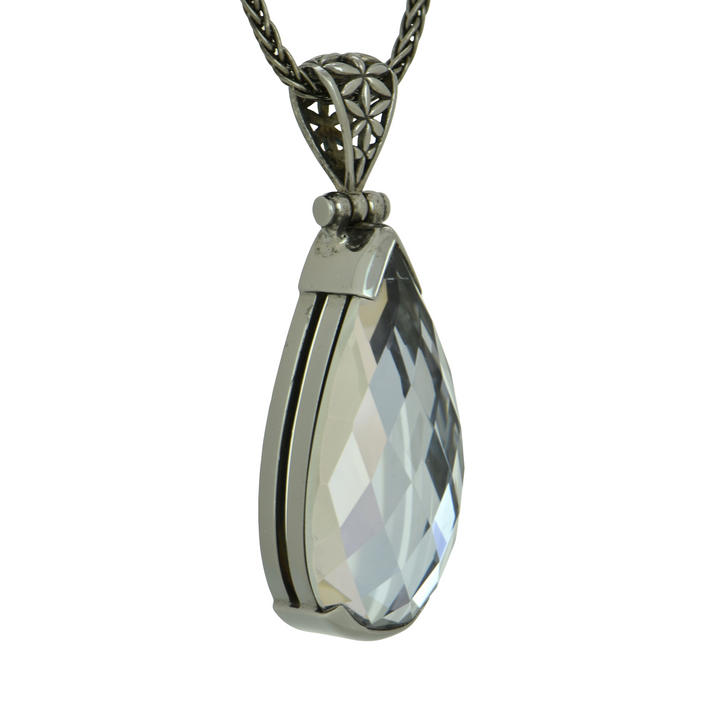 Moonlight Mystic Quartz Pendant, Pear Cut, set in Sterling Silver plated in Black Rhodium