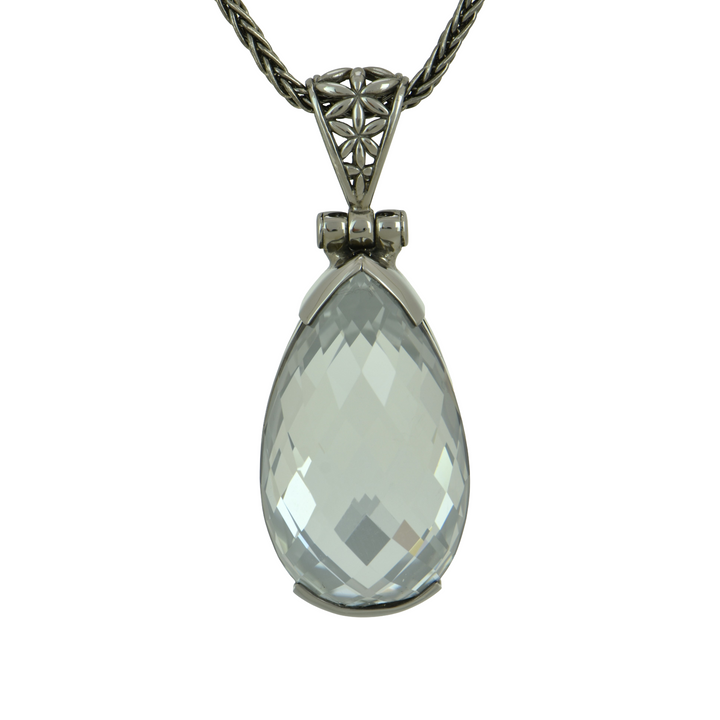 Moonlight Mystic Quartz Pendant, Pear Cut, set in Sterling Silver plated in Black Rhodium