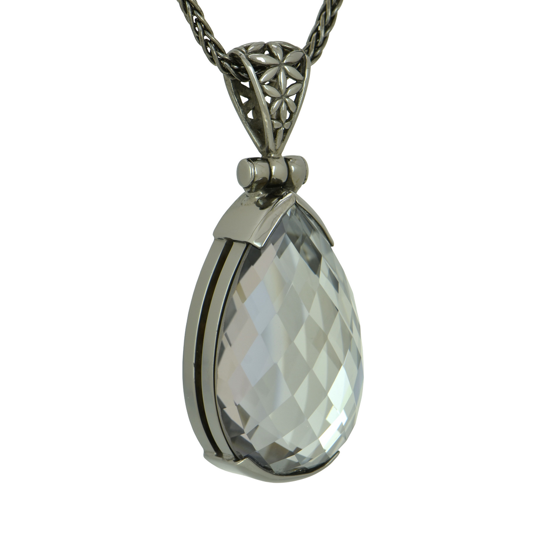 Moonlight Mystic Quartz Pendant, Pear Cut, set in Sterling Silver plated in Black Rhodium