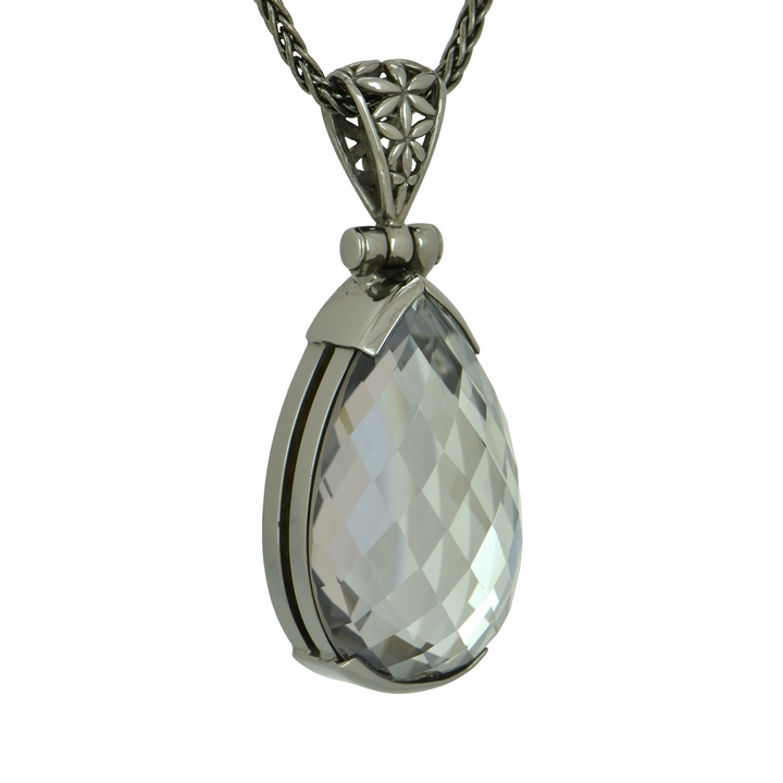Moonlight Mystic Quartz Pendant, Pear Cut, set in Sterling Silver plated in Black Rhodium