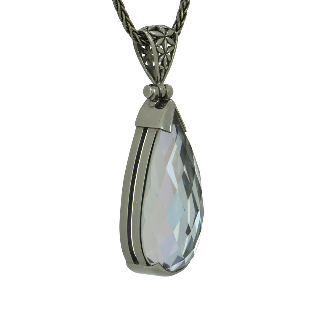 Moonlight Mystic Quartz Pendant, Pear Cut, set in Sterling Silver plated in Black Rhodium