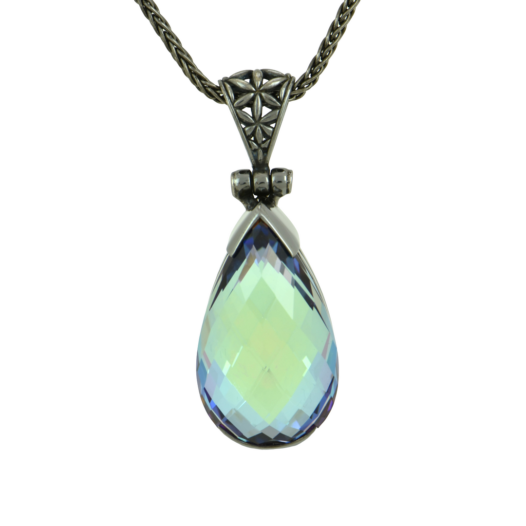 Moonlight Mystic Quartz Pendant, Pear Cut, set in Sterling Silver plated in Black Rhodium