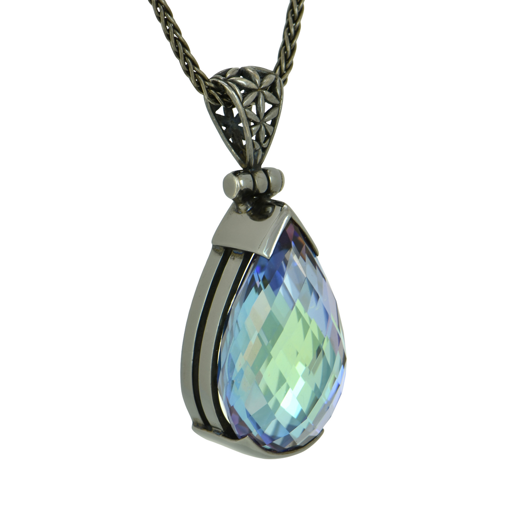 Moonlight Mystic Quartz Pendant, Pear Cut, set in Sterling Silver plated in Black Rhodium