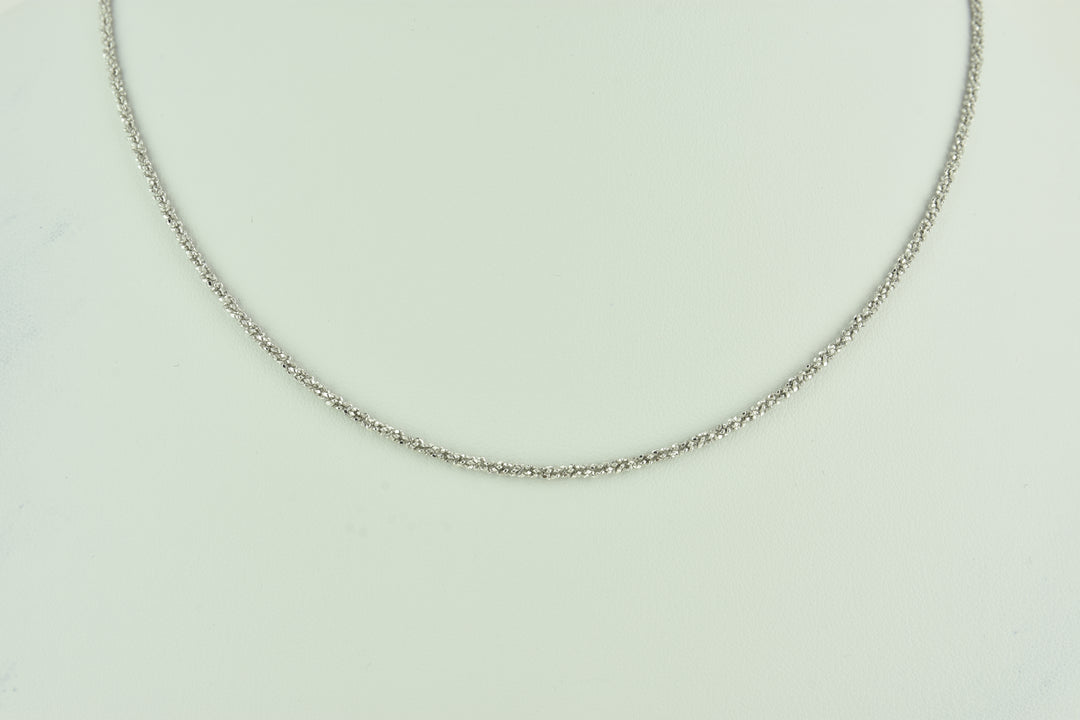 Diamond Cut Twisted Sterling Silver Chain with White Rhodium Plate