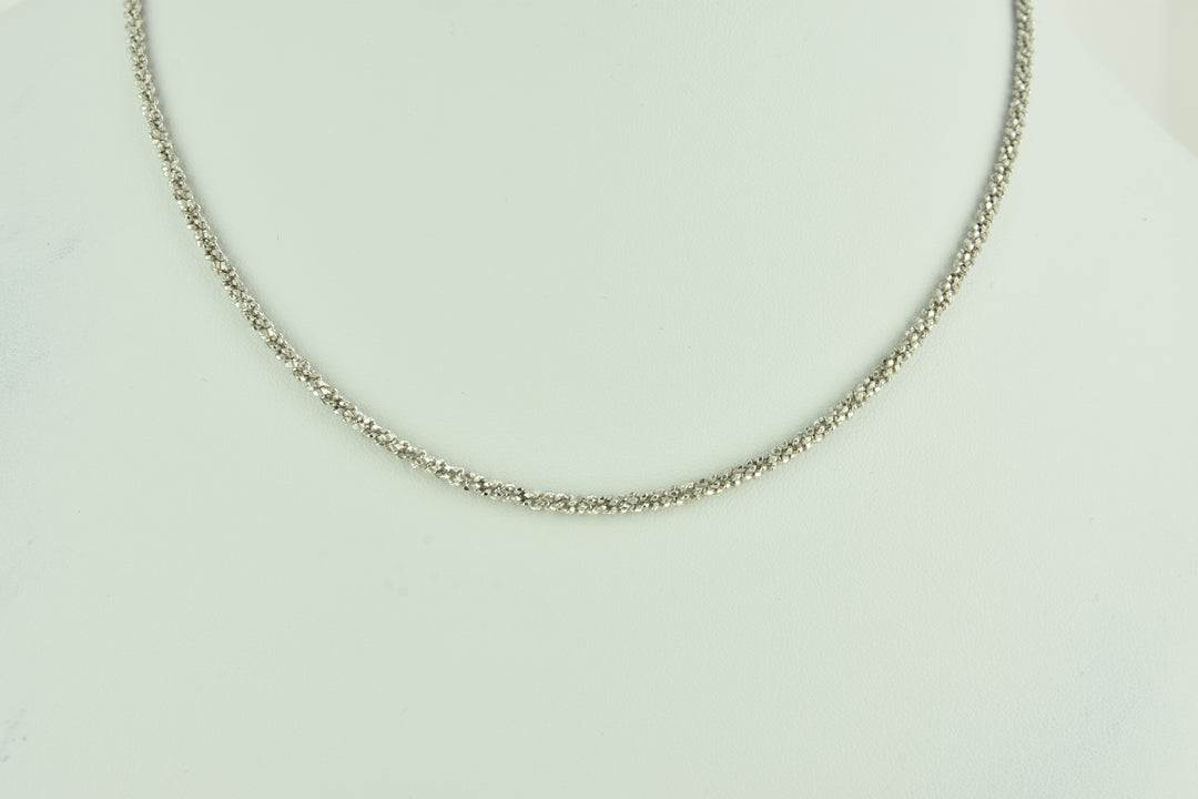 Diamond Cut Twisted Sterling Silver Chain with White Rhodium Plate