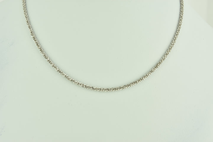 Diamond Cut Twisted Sterling Silver Chain with White Rhodium Plate