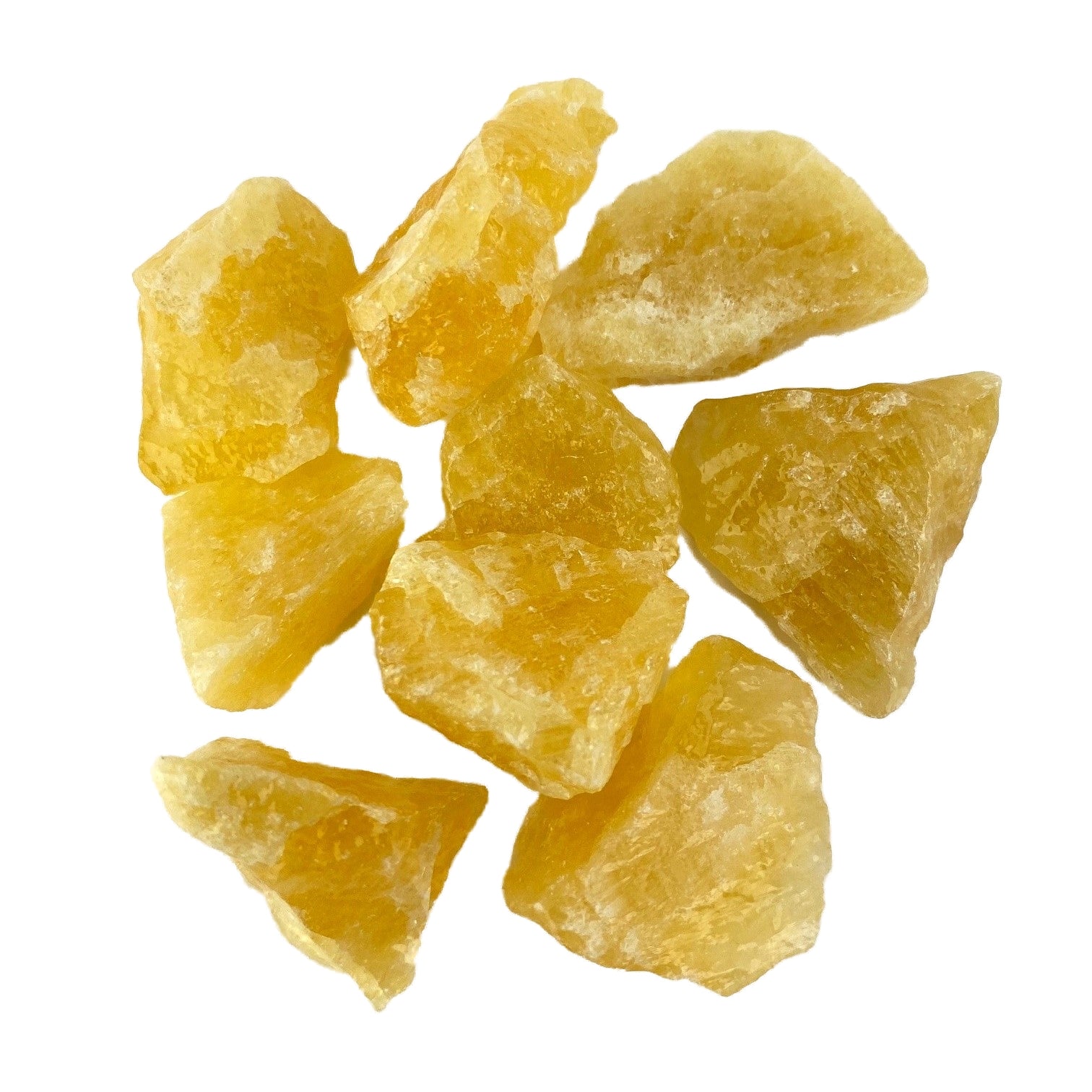 Raw calcite solar plexus chakra crystal with soft yellow tones and natural texture
