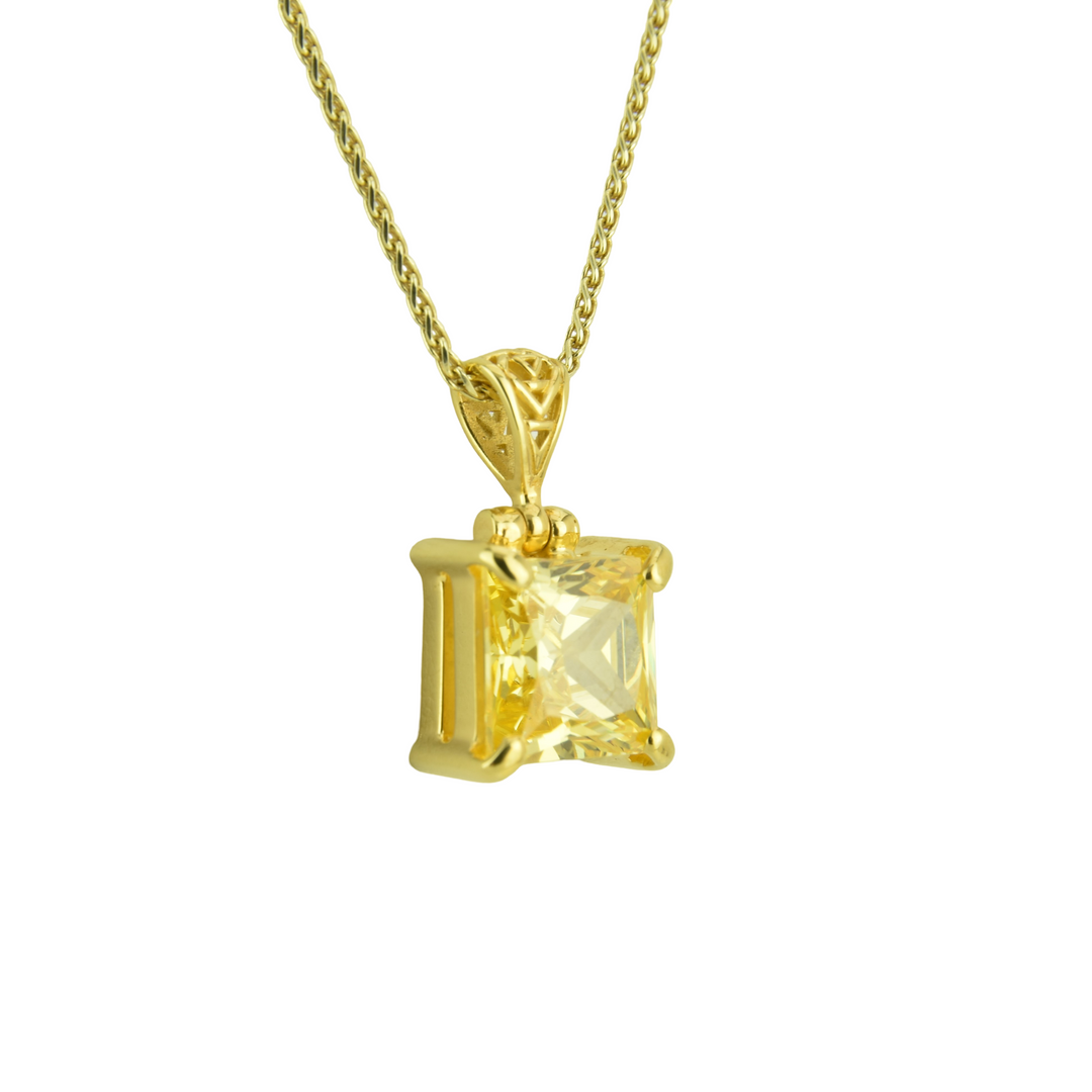 Cushion Cut Yellow Sapphire Simulant, set in Sterling Silver plated in Yellow Gold