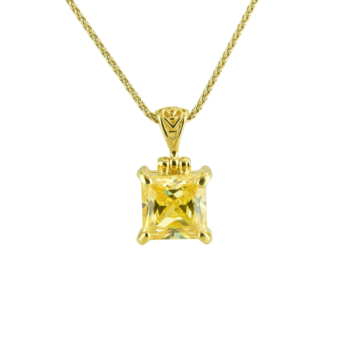 Cushion Cut Yellow Sapphire Simulant, set in Sterling Silver plated in Yellow Gold